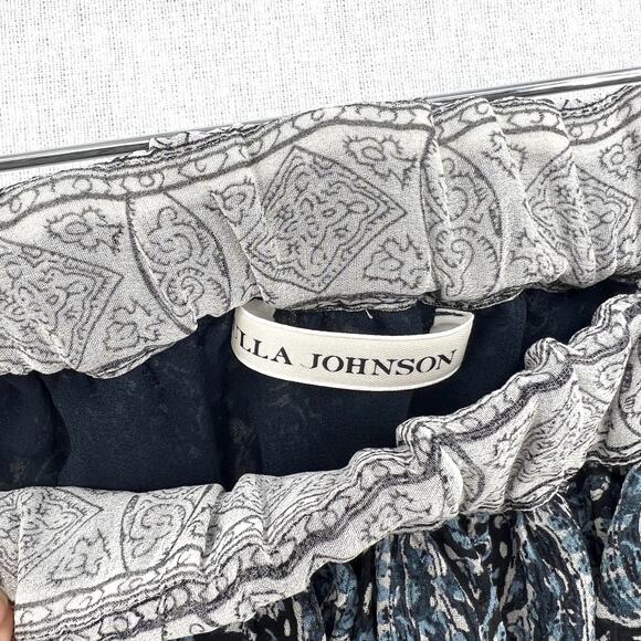 ULLA JOHNSON Remy Silk Print Mini Skirt Women 2 Navy Blue White Patchwork Flirty - Picture 11 of 16